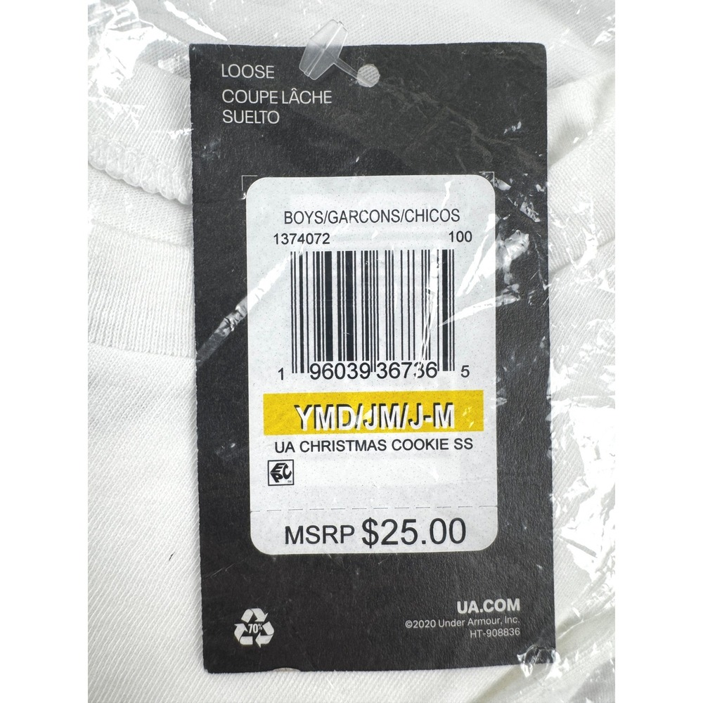 Under Armour Boys' Christmas Cookie Short Sleeve Tee YMD White New With Tags - Picture 3 of 4